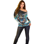 Gold Coast Titans Off Shoulder Sweater The Scream of Lightning Eyes - Indigenous Dot Ripping Effect