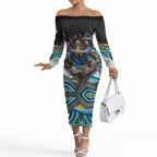 Gold Coast Titans Off The Shoulder Long Sleeve Dress The Scream of Lightning Eyes - Indigenous Dot Ripping Effect