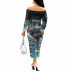 Gold Coast Titans Off The Shoulder Long Sleeve Dress The Scream of Lightning Eyes - Indigenous Dot Ripping Effect