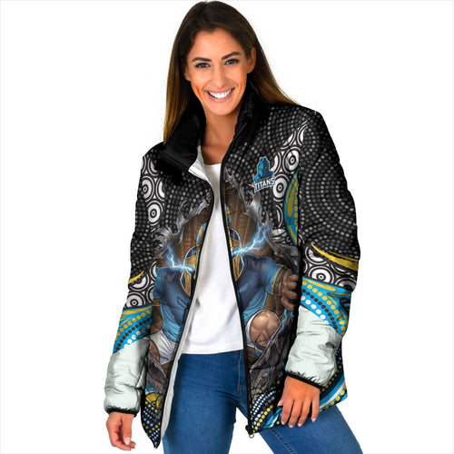 Gold Coast Titans Padded Jacket The Scream of Lightning Eyes - Indigenous Dot Ripping Effect