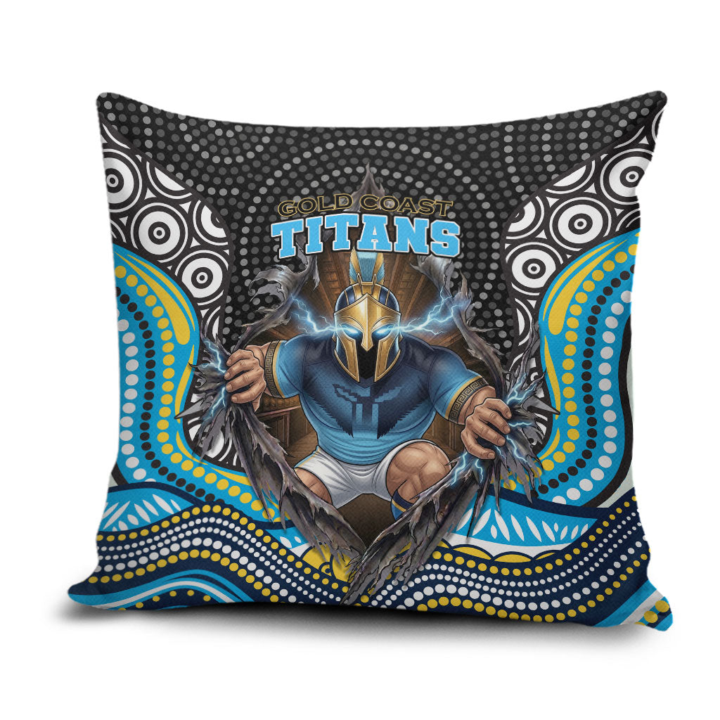 Gold Coast Titans Pillow Cover The Scream of Lightning Eyes - Indigenous Dot Ripping Effect