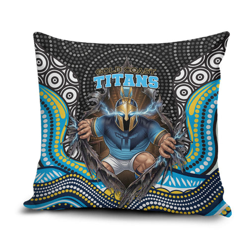 Gold Coast Titans Pillow Cover The Scream of Lightning Eyes - Indigenous Dot Ripping Effect