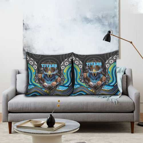 Gold Coast Titans Pillow Cover The Scream of Lightning Eyes - Indigenous Dot Ripping Effect