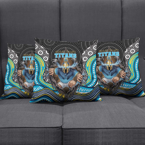 Gold Coast Titans Pillow Cover The Scream of Lightning Eyes - Indigenous Dot Ripping Effect