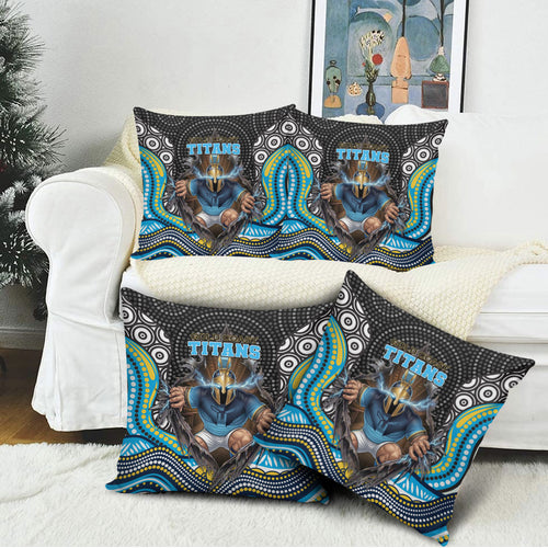 Gold Coast Titans Pillow Cover The Scream of Lightning Eyes - Indigenous Dot Ripping Effect