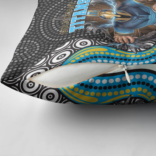 Gold Coast Titans Pillow Cover The Scream of Lightning Eyes - Indigenous Dot Ripping Effect
