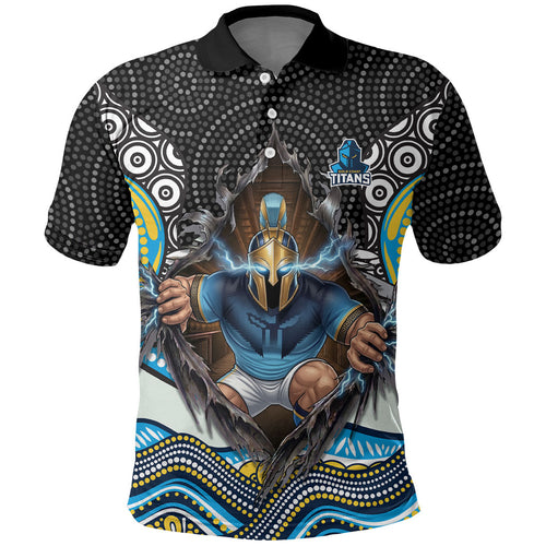 Gold Coast Titans Polo Shirt The Scream of Lightning Eyes - Indigenous Dot Ripping Effect