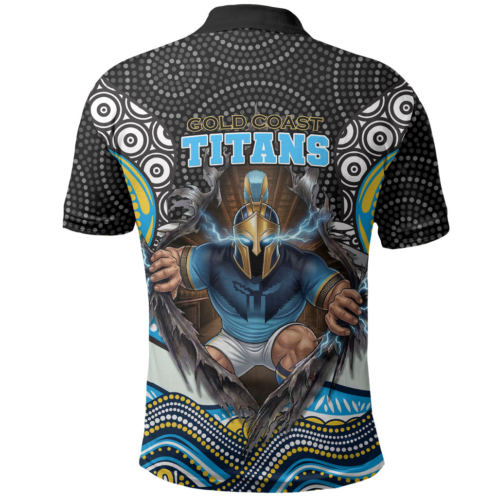 Gold Coast Titans Polo Shirt The Scream of Lightning Eyes - Indigenous Dot Ripping Effect