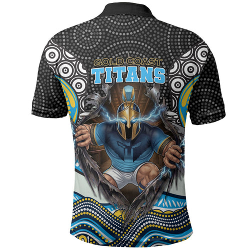 Gold Coast Titans Polo Shirt The Scream of Lightning Eyes - Indigenous Dot Ripping Effect
