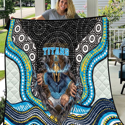 Gold Coast Titans Quilt The Scream of Lightning Eyes - Indigenous Dot Ripping Effect