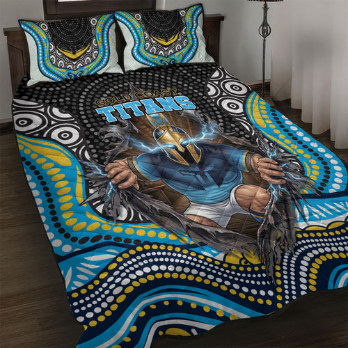 Gold Coast Titans Quilt Bed Set The Scream of Lightning Eyes - Indigenous Dot Ripping Effect