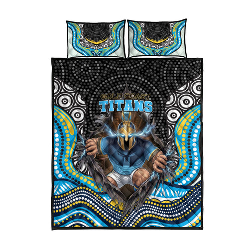 Gold Coast Titans Quilt Bed Set The Scream of Lightning Eyes - Indigenous Dot Ripping Effect