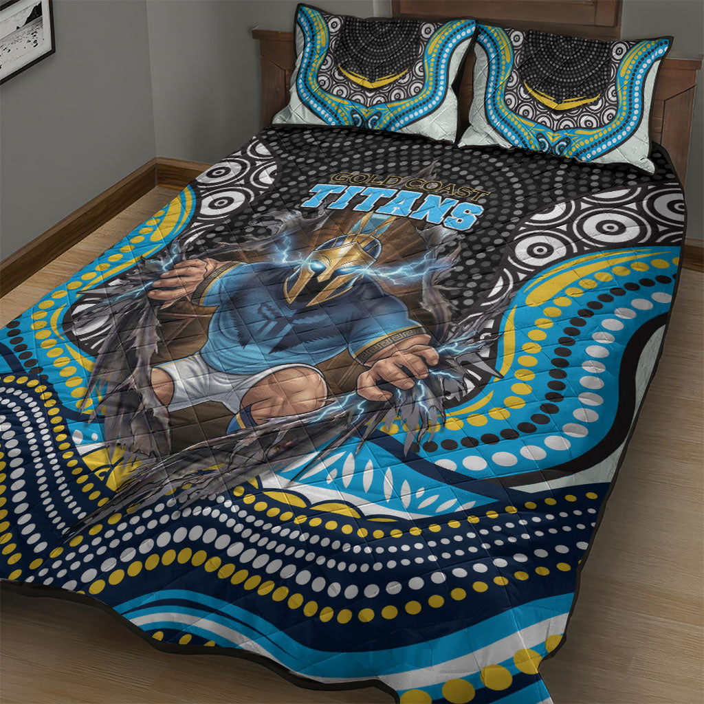 Gold Coast Titans Quilt Bed Set The Scream of Lightning Eyes - Indigenous Dot Ripping Effect