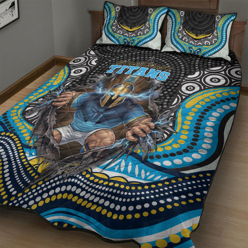 Gold Coast Titans Quilt Bed Set The Scream of Lightning Eyes - Indigenous Dot Ripping Effect