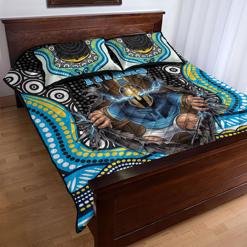 Gold Coast Titans Quilt Bed Set The Scream of Lightning Eyes - Indigenous Dot Ripping Effect