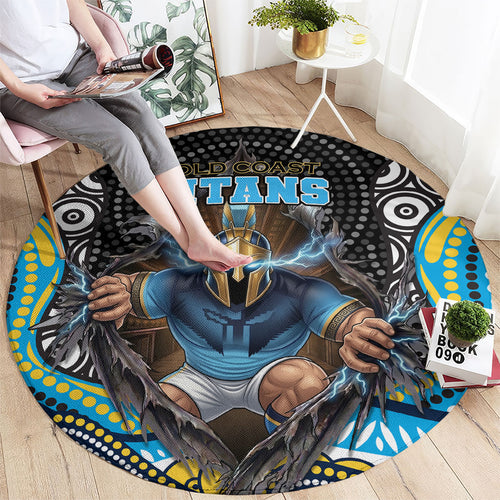 Gold Coast Titans Round Carpet The Scream of Lightning Eyes - Indigenous Dot Ripping Effect