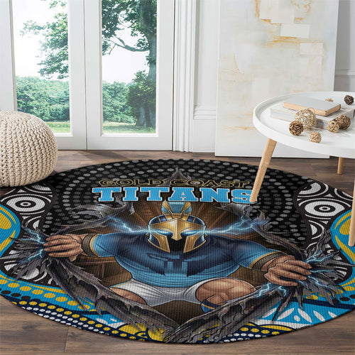 Gold Coast Titans Round Carpet The Scream of Lightning Eyes - Indigenous Dot Ripping Effect