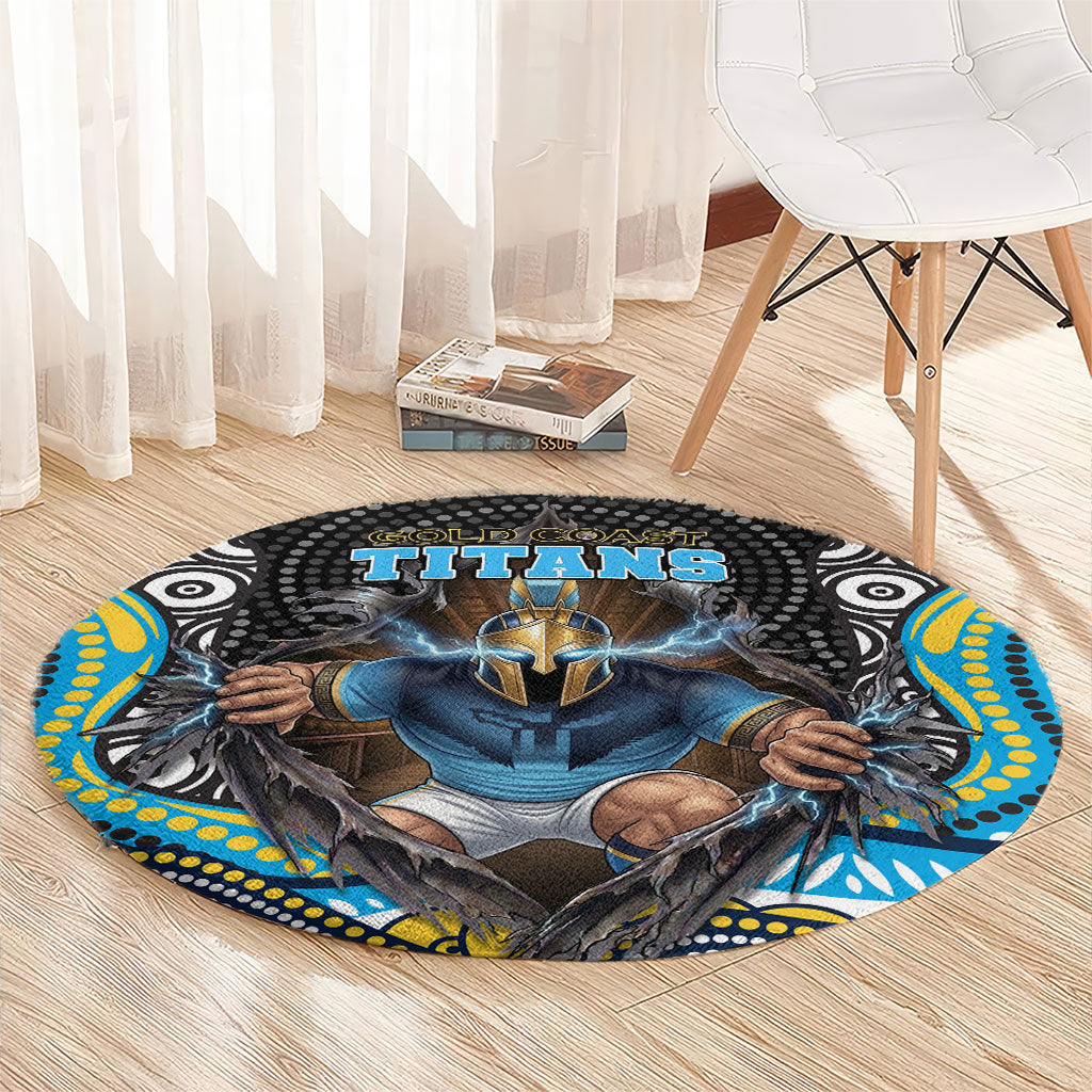 Gold Coast Titans Round Carpet The Scream of Lightning Eyes - Indigenous Dot Ripping Effect