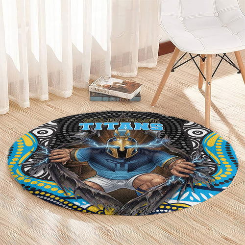 Gold Coast Titans Round Carpet The Scream of Lightning Eyes - Indigenous Dot Ripping Effect