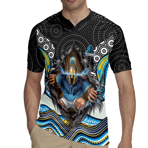 Gold Coast Titans Rugby Jersey The Scream of Lightning Eyes - Indigenous Dot Ripping Effect