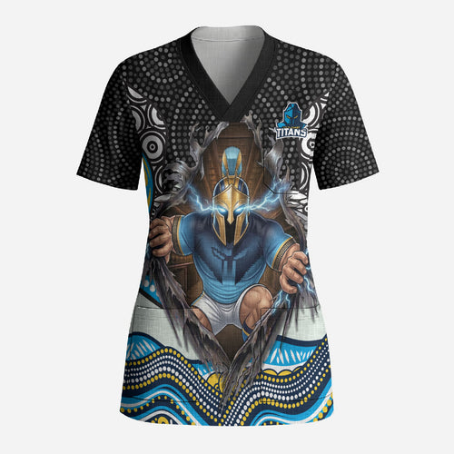 Gold Coast Titans Scrub Top The Scream of Lightning Eyes - Indigenous Dot Ripping Effect