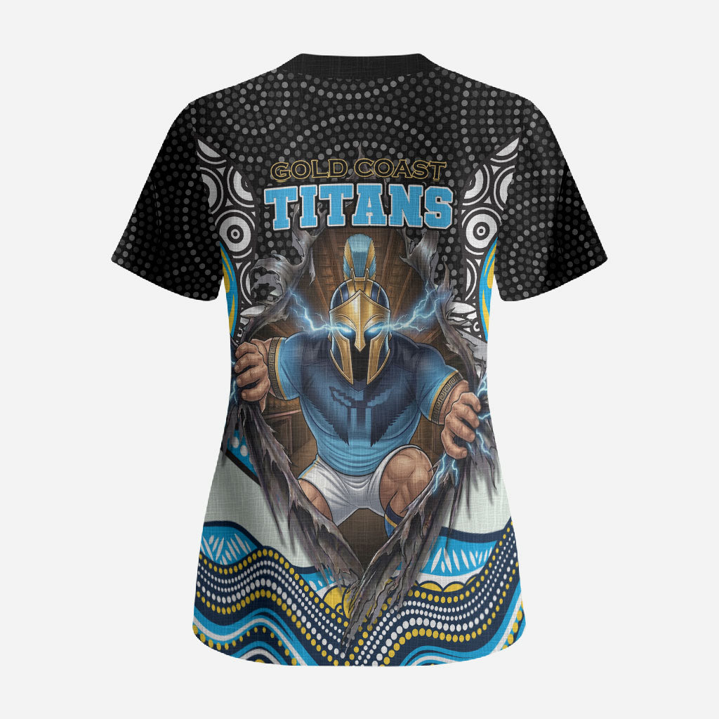 Gold Coast Titans Scrub Top The Scream of Lightning Eyes - Indigenous Dot Ripping Effect