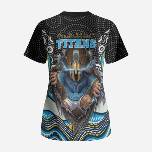 Gold Coast Titans Scrub Top The Scream of Lightning Eyes - Indigenous Dot Ripping Effect