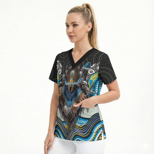 Gold Coast Titans Scrub Top The Scream of Lightning Eyes - Indigenous Dot Ripping Effect
