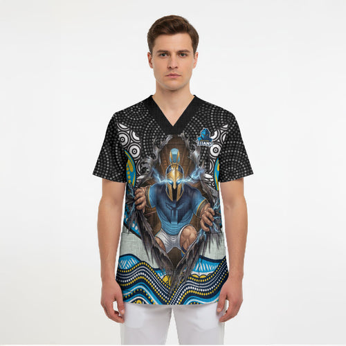 Gold Coast Titans Scrub Top The Scream of Lightning Eyes - Indigenous Dot Ripping Effect