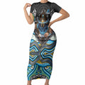 Gold Coast Titans Short Sleeve Bodycon Dress The Scream of Lightning Eyes - Indigenous Dot Ripping Effect