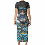 Gold Coast Titans Short Sleeve Bodycon Dress The Scream of Lightning Eyes - Indigenous Dot Ripping Effect