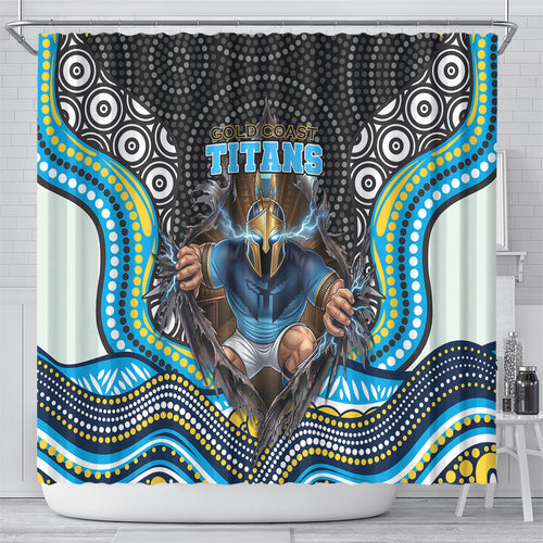 Gold Coast Titans Shower Curtain The Scream of Lightning Eyes - Indigenous Dot Ripping Effect