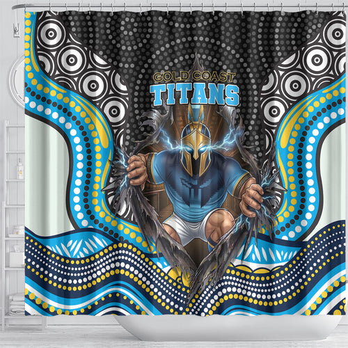 Gold Coast Titans Shower Curtain The Scream of Lightning Eyes - Indigenous Dot Ripping Effect