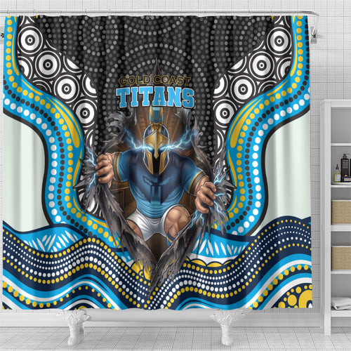 Gold Coast Titans Shower Curtain The Scream of Lightning Eyes - Indigenous Dot Ripping Effect