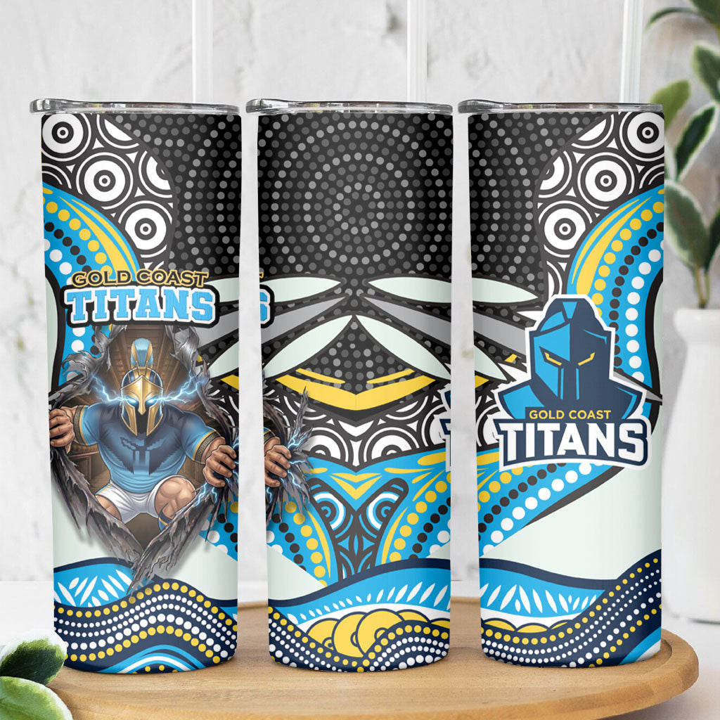 Gold Coast Titans Skinny Tumbler The Scream of Lightning Eyes - Indigenous Dot Ripping Effect