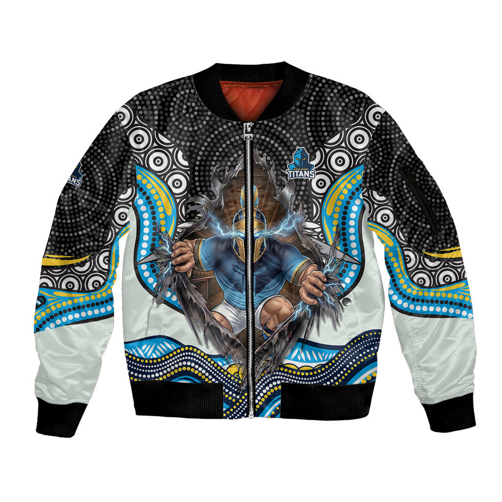 Gold Coast Titans Sleeve Zip Bomber Jacket The Scream of Lightning Eyes - Indigenous Dot Ripping Effect