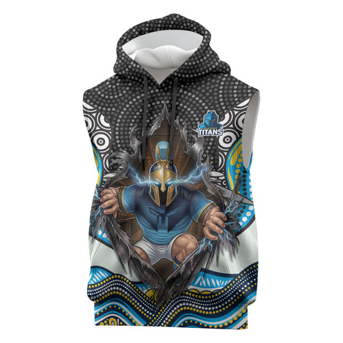 Gold Coast Titans Sleeveless Hoodie The Scream of Lightning Eyes - Indigenous Dot Ripping Effect