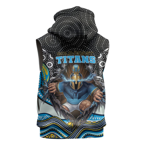 Gold Coast Titans Sleeveless Hoodie The Scream of Lightning Eyes - Indigenous Dot Ripping Effect