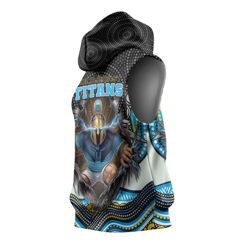 Gold Coast Titans Sleeveless Hoodie The Scream of Lightning Eyes - Indigenous Dot Ripping Effect