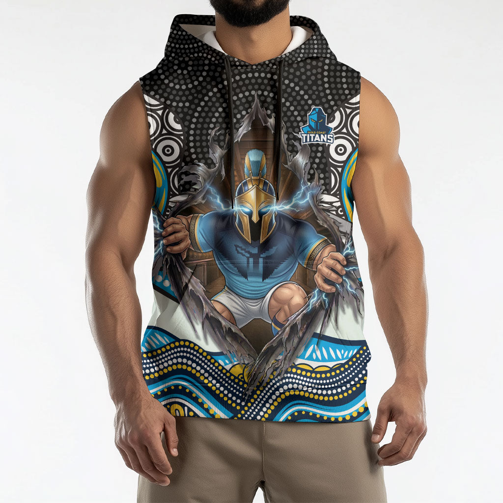 Gold Coast Titans Sleeveless Hoodie The Scream of Lightning Eyes - Indigenous Dot Ripping Effect