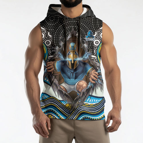 Gold Coast Titans Sleeveless Hoodie The Scream of Lightning Eyes - Indigenous Dot Ripping Effect