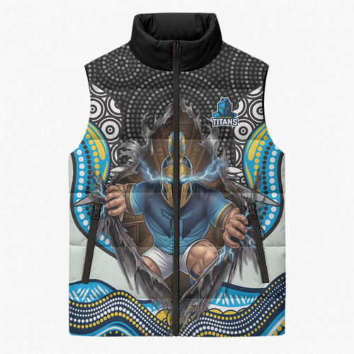 Gold Coast Titans Sleeveless Puffer Jacket The Scream of Lightning Eyes - Indigenous Dot Ripping Effect