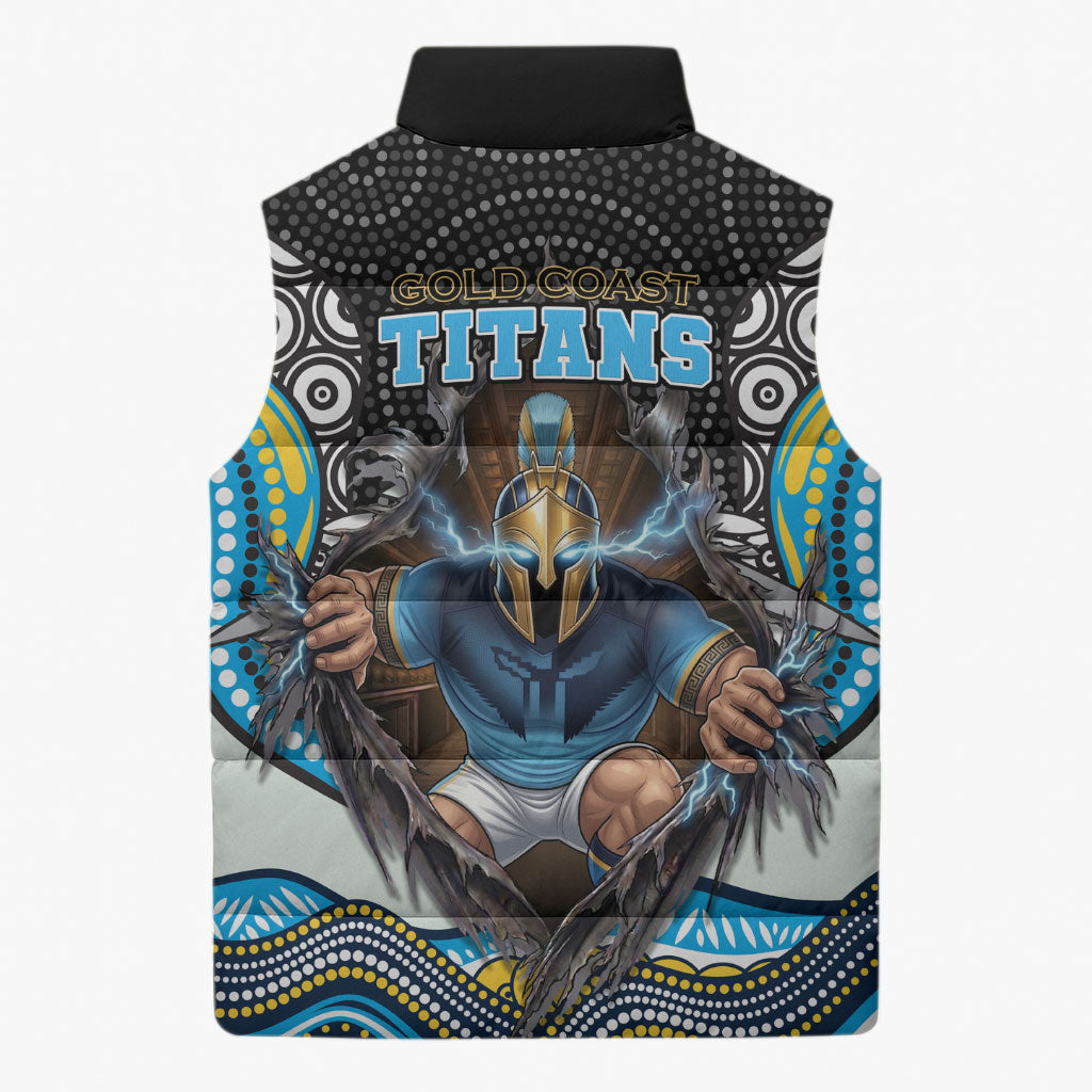 Gold Coast Titans Sleeveless Puffer Jacket The Scream of Lightning Eyes - Indigenous Dot Ripping Effect