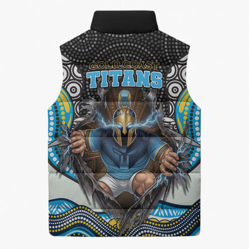 Gold Coast Titans Sleeveless Puffer Jacket The Scream of Lightning Eyes - Indigenous Dot Ripping Effect