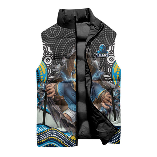 Gold Coast Titans Sleeveless Puffer Jacket The Scream of Lightning Eyes - Indigenous Dot Ripping Effect