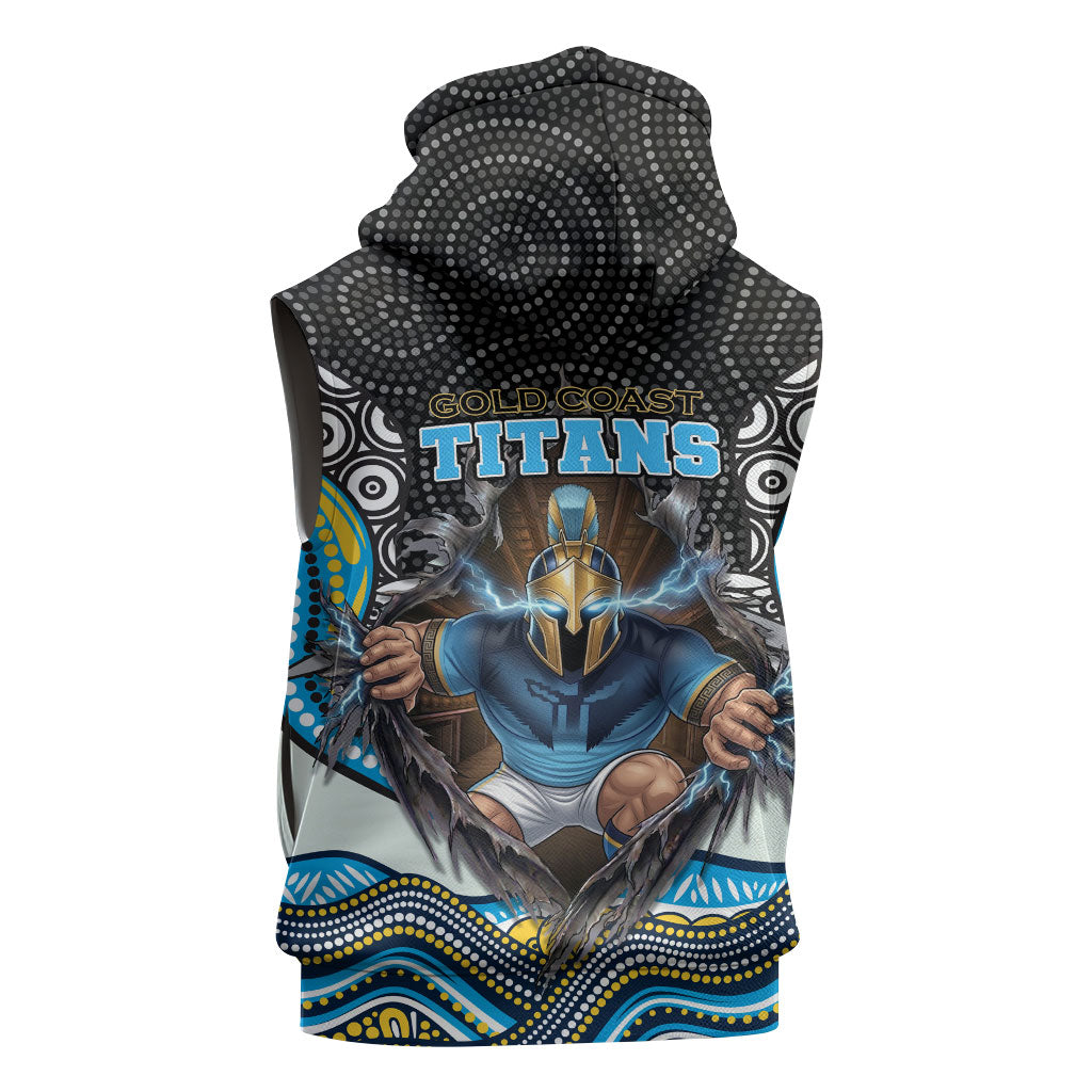 Gold Coast Titans Sleeveless Zip Hoodie The Scream of Lightning Eyes - Indigenous Dot Ripping Effect