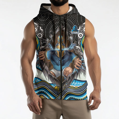 Gold Coast Titans Sleeveless Zip Hoodie The Scream of Lightning Eyes - Indigenous Dot Ripping Effect