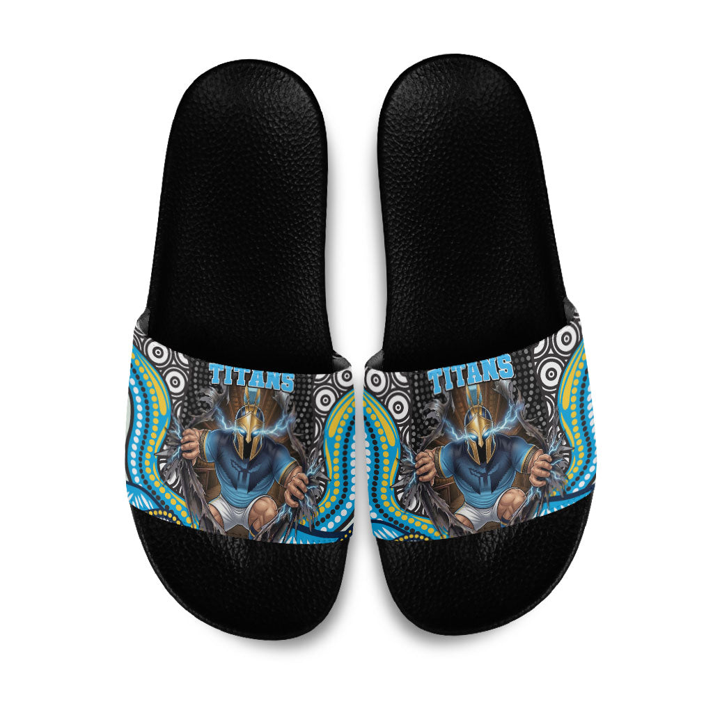 Gold Coast Titans Slide Sandals The Scream of Lightning Eyes - Indigenous Dot Ripping Effect
