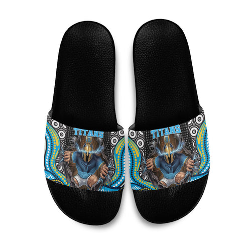 Gold Coast Titans Slide Sandals The Scream of Lightning Eyes - Indigenous Dot Ripping Effect