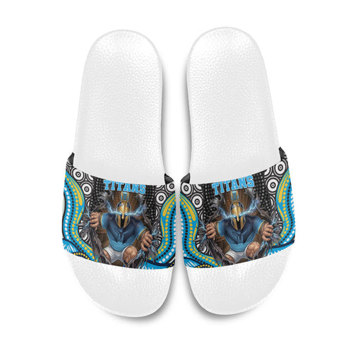 Gold Coast Titans Slide Sandals The Scream of Lightning Eyes - Indigenous Dot Ripping Effect